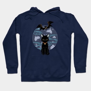 Flyingfox And Black Cat With Cherry Blossom Hoodie